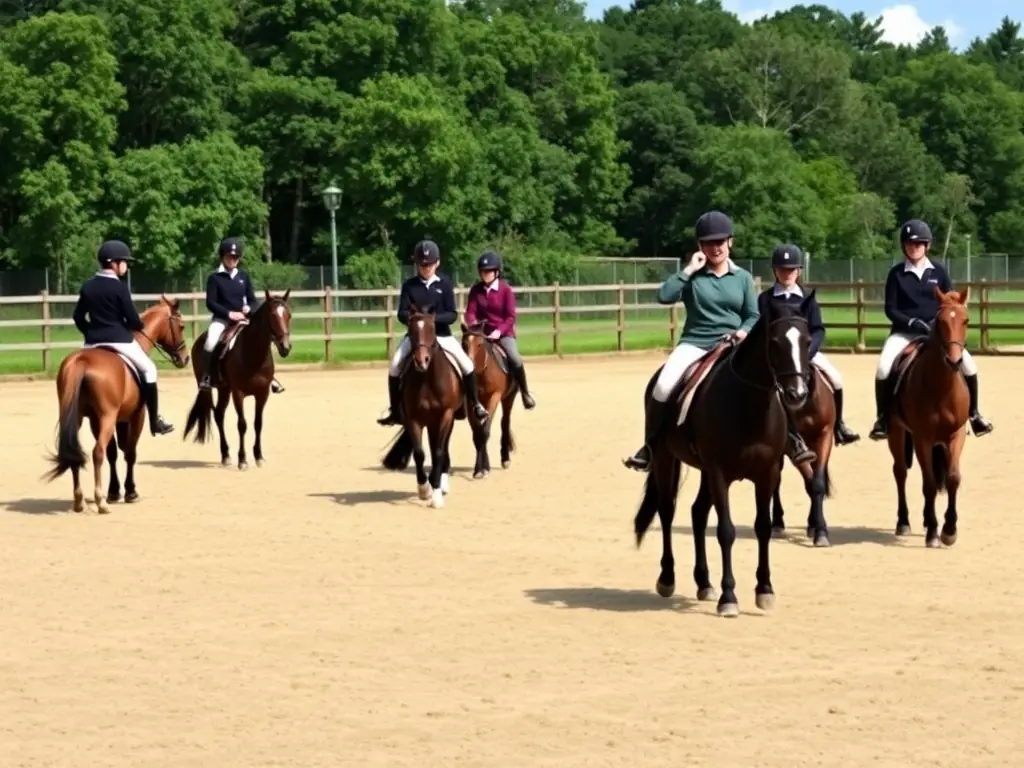 A group of experienced riders participating in an advanced show jumping clinic at CONCOURS HIPPIQUE LA ROCHEFOUCAULD, demonstrating precision and skill.