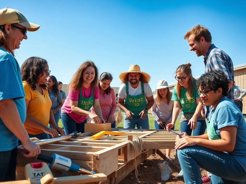 A group of volunteers working together to maintain the equestrian facilities at CONCOURS HIPPIQUE LA ROCHEFOUCAULD, highlighting the community involvement.